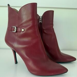 EUC Longchamp Balzane Ankle Bootie, High Heel, Red Leather, Size 41 / Size 10